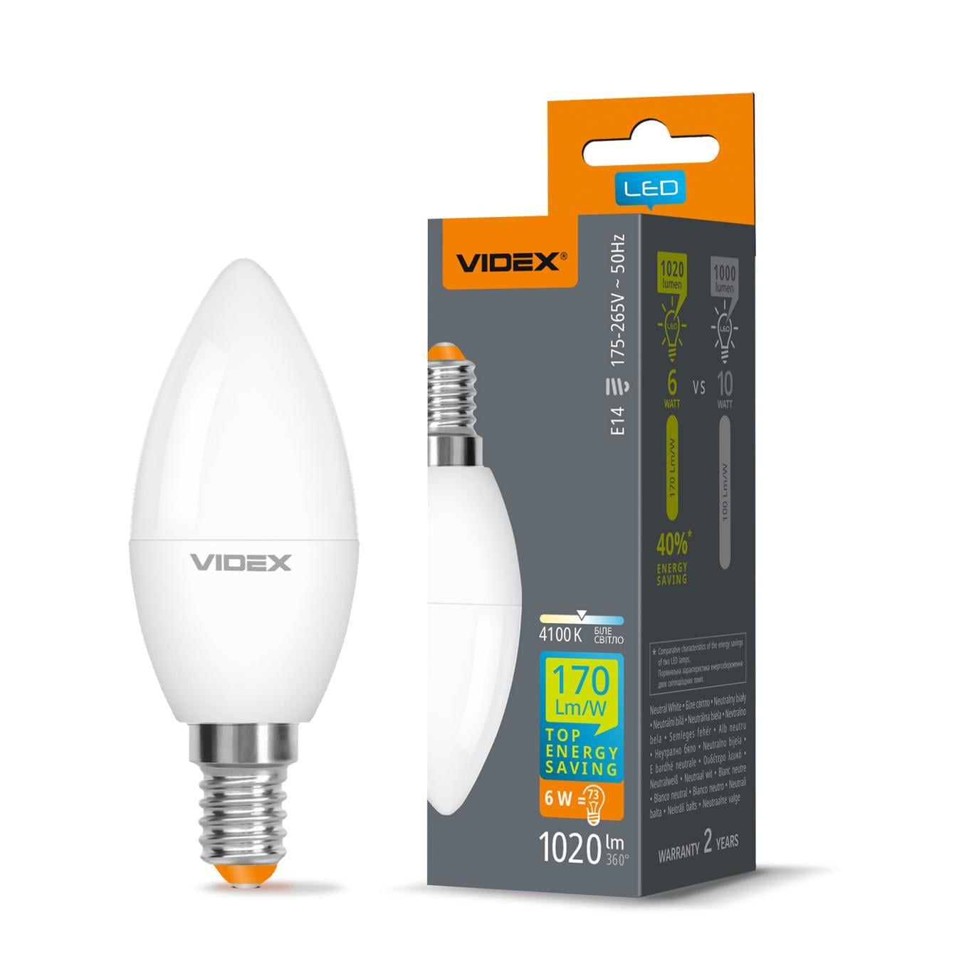 Лампа LED Videx C37h 6W E14 4100K (36486351)