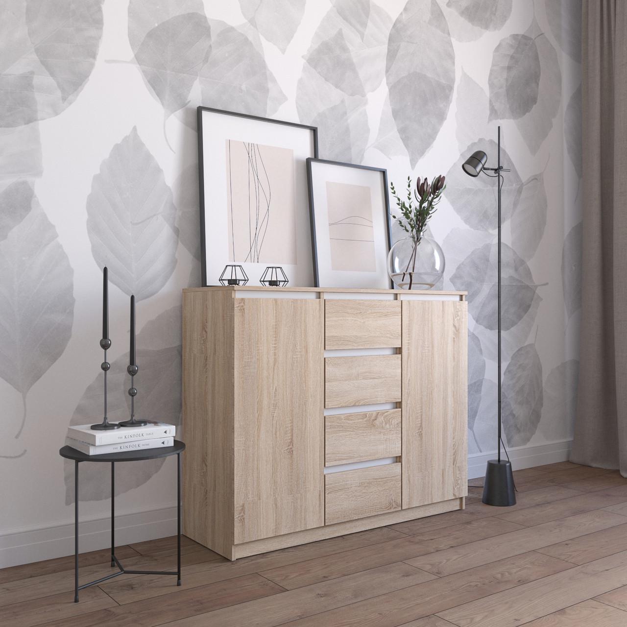 Комод з шухлядами та відділеннями з полицями Вайс R-11 120х40х98 см Дуб Сонома/Білі планки (30409002) - фото 1 Комод з шухлядами та відділеннями з полицями Вайс R-11 120х40х98 см Дуб Сонома/Білі планки (30409002) - фото 1