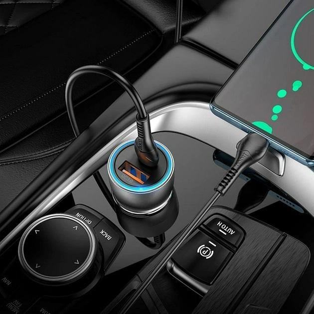 Адаптер автомобильный Hoco Type-C to Type-C cable Sprinter dual port Car charger NZ8 1USB/1Type-C QC/PD 43 W 3 A Blue (557987) - фото 4