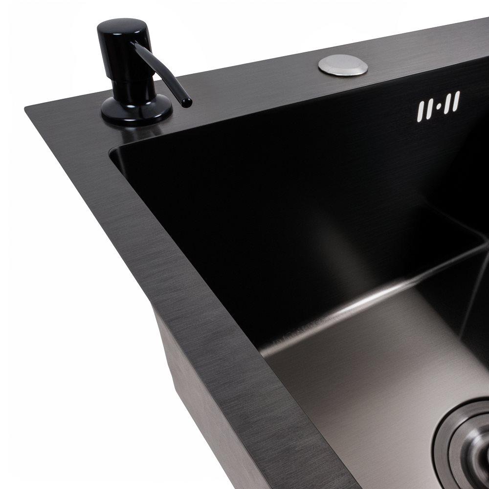 Мийка кухонна Valeso Handmade CM 78х50 L PVD круглий сифон 3,0/0,8 мм Чорний - фото 4 Мийка кухонна Valeso Handmade CM 78х50 L PVD круглий сифон 3,0/0,8 мм Чорний - фото 4