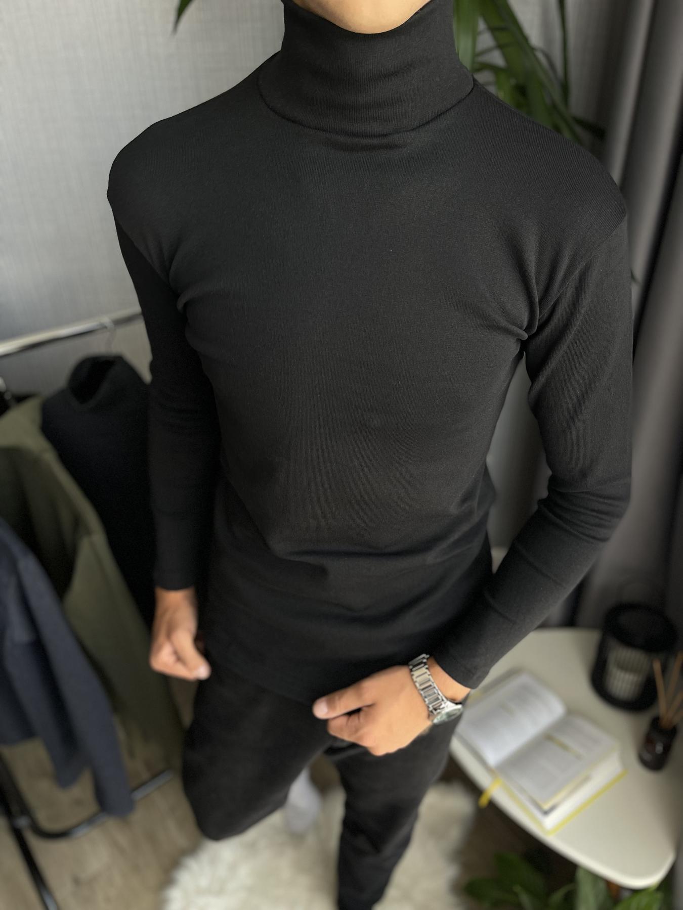 Гольф чоловічий зимовий на флісі облягаючий S Чорний (26534) - фото 6 Гольф чоловічий зимовий на флісі облягаючий S Чорний (26534) - фото 6