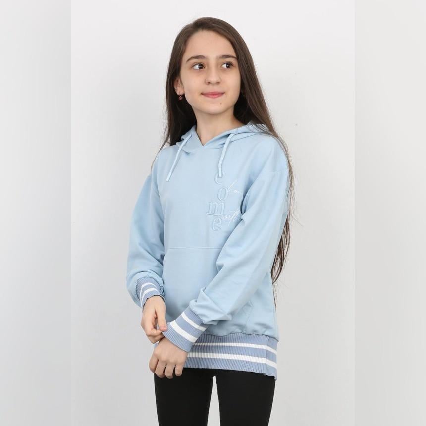 Толстовка с капюшоном для девочек 140 см Голубой (06323)