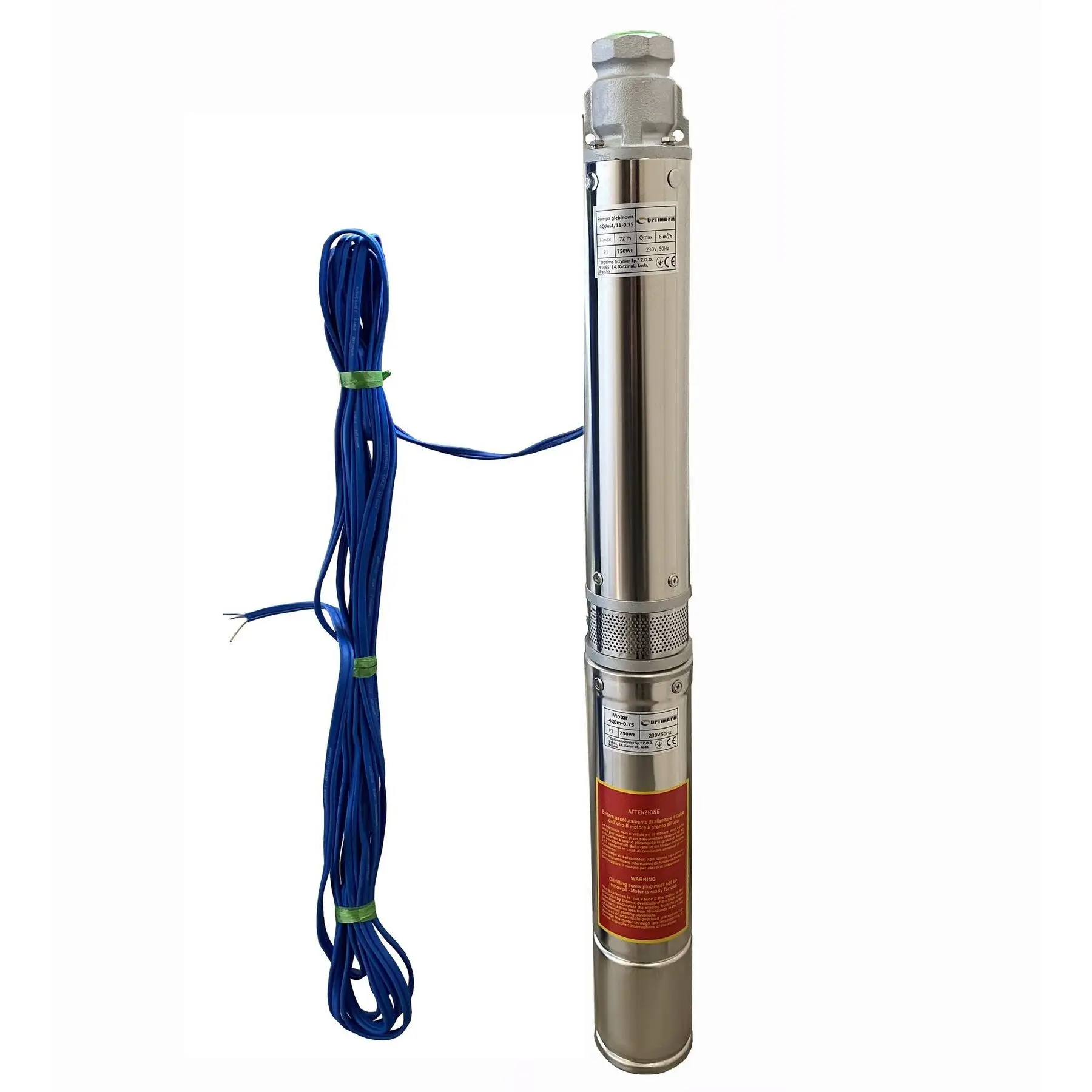 Насос свердловинний з підвищеною стійкістю до піску Optima PM 4QJm4/11 0,75 кВт 81 м з кабелем 15 м (GSR-000019680)