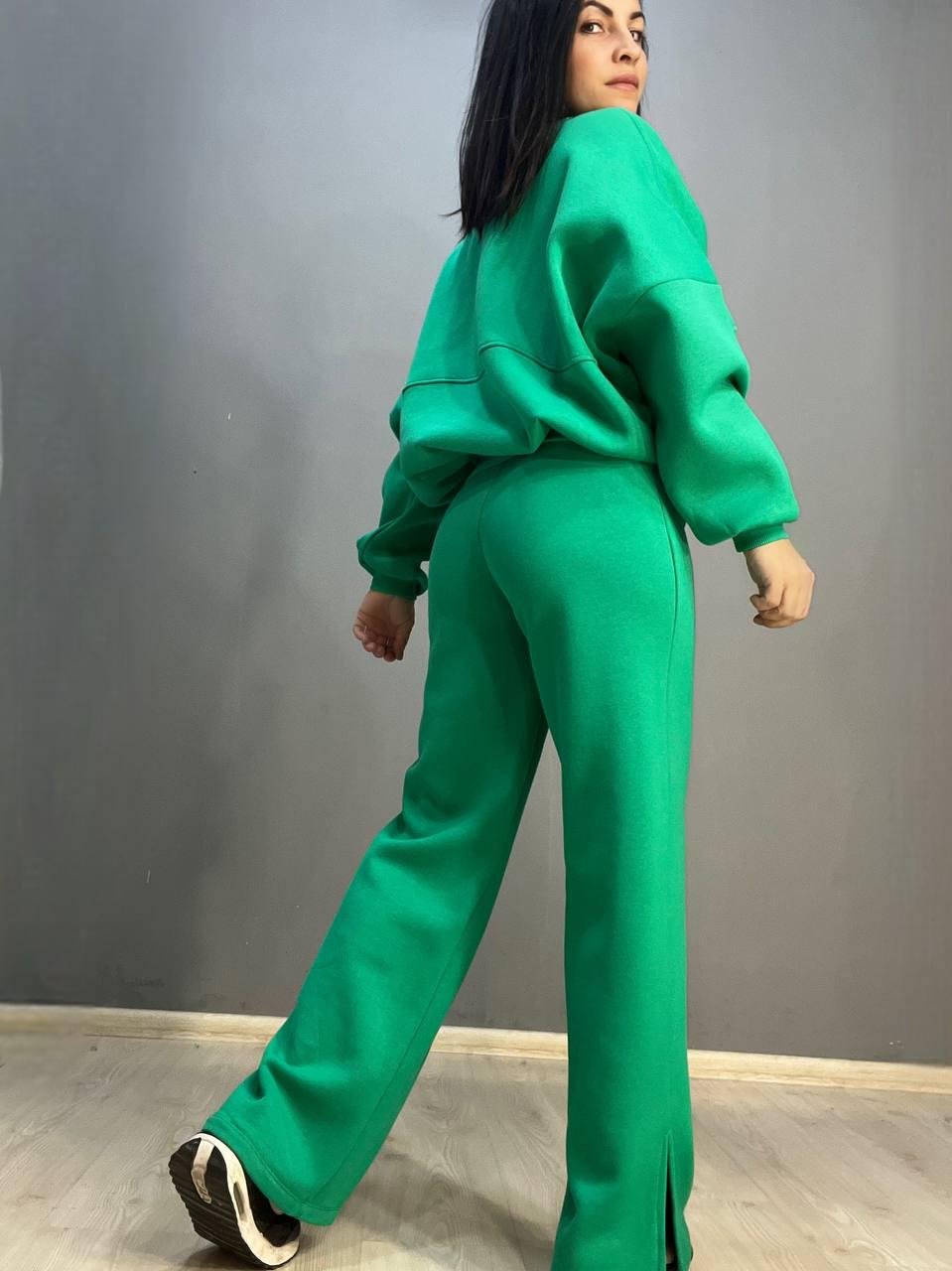 Костюм женский QUZEN 472-472 пилот брюки палаццо широкие флис S Зеленый (758) - фото 7