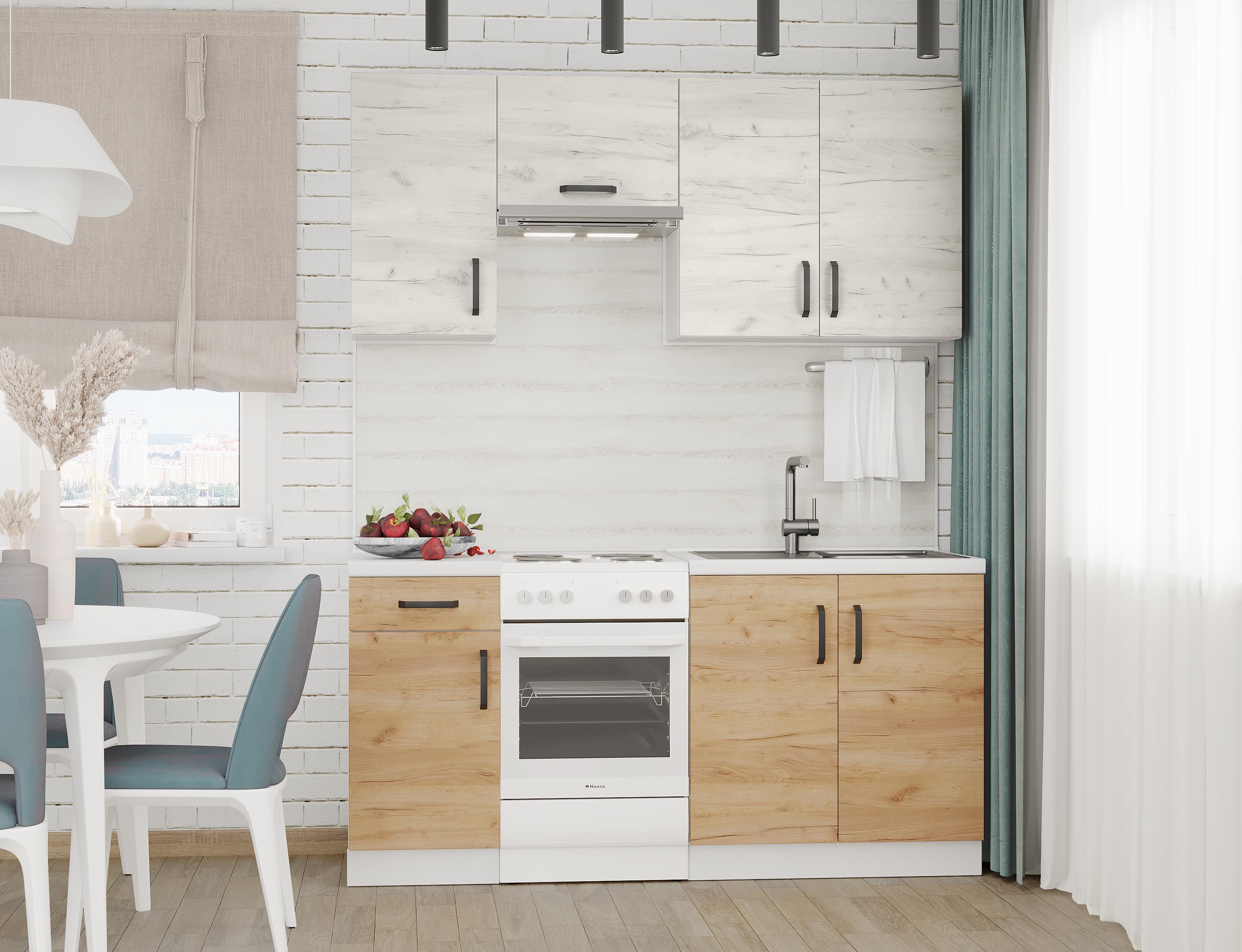 Кухня зі стільницею без мийки Еверест Оптіма набір 1,7 м Дуб крафт білий/Дуб крафт золотий/Білий ДСП (08793)