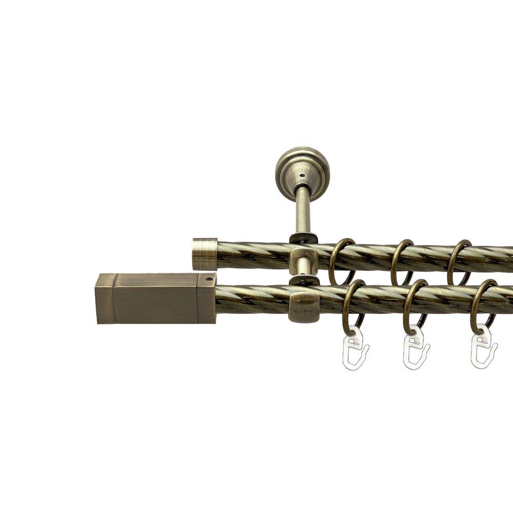 Карниз Orvit Квадро металевий дворядний відкритий скручена труба кільце металеве 16/16 мм 200 см Антик (00-00022466)