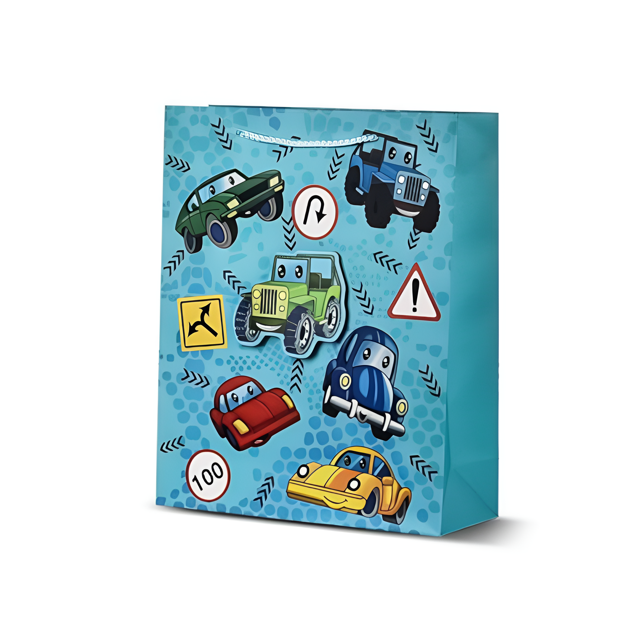 Подарочный пакет детский Stenson Transport 3D с ручками бумажный 18х23х8 см Голубой (R33069-S)