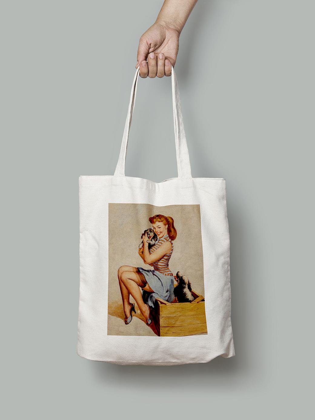 Эко-сумка Девушка обнимает собачку шопер (pin_up010043_Bag)