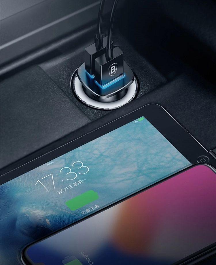 Автомобільний зарядний пристрій BASEUS Circular Metal PPS Quick Charger Black (CCYS-C01) - фото 4 Автомобільний зарядний пристрій BASEUS Circular Metal PPS Quick Charger Black (CCYS-C01) - фото 4