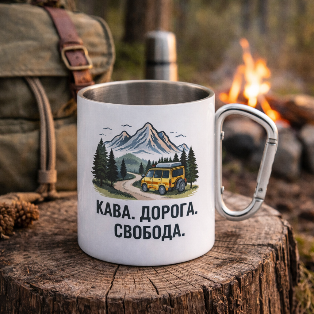 Чашка металева чашка з "Кава. Дорога. Свобода" 400 мл