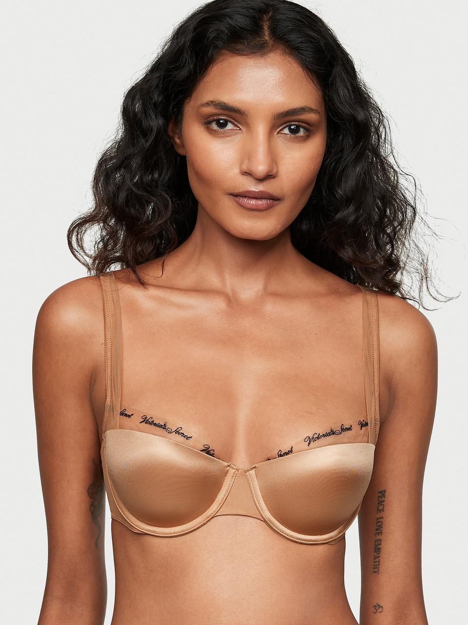 Бюстгальтер Victoria's Secret Smooth Logo Embroidery Lightly Lined Balconette 80C Бежевый (2287053736)