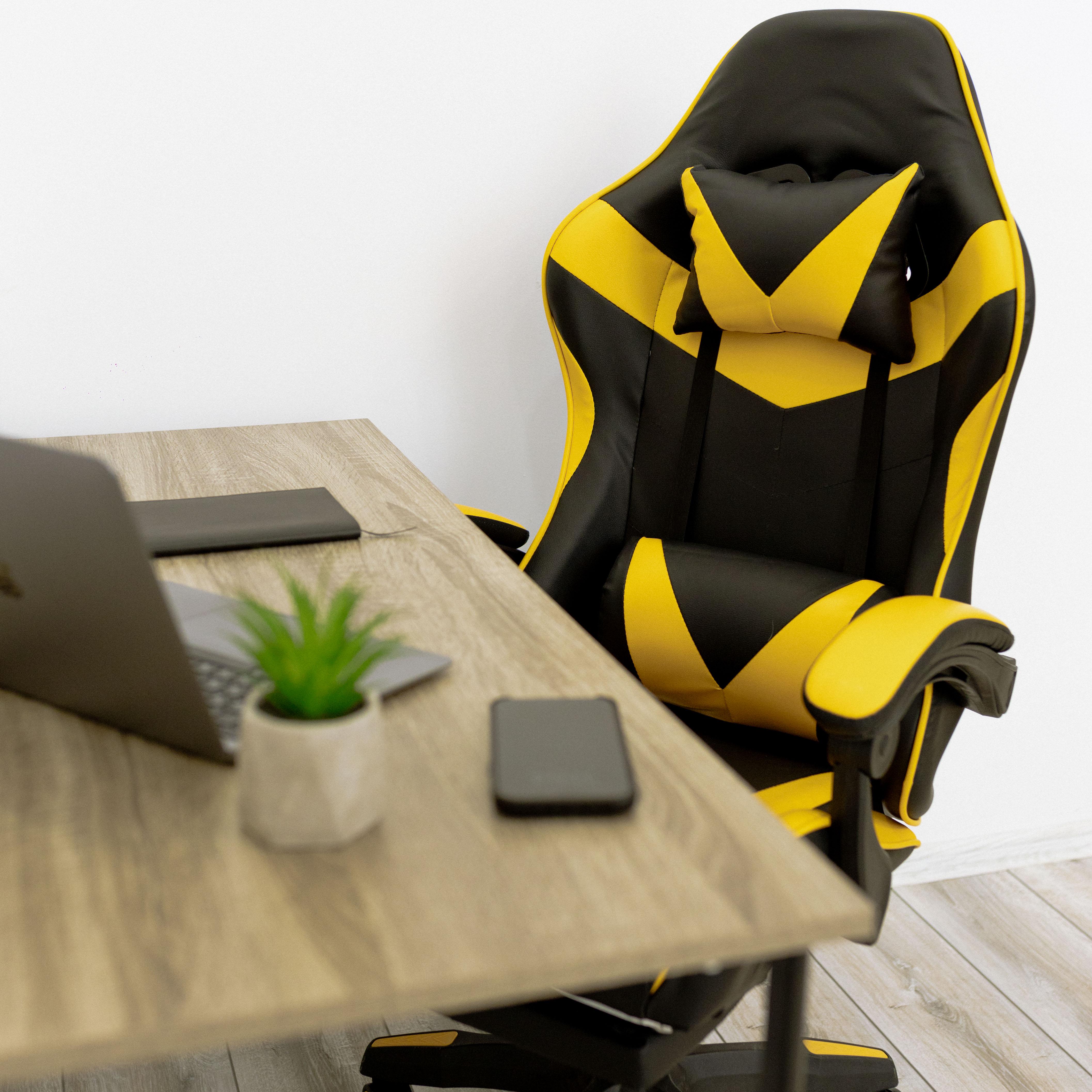 Кресло компьютерное игровое для офиса и дома 4Points GT с подушками и подставкой для ног Черный/Желтый (40044) - фото 8 Кресло компьютерное игровое для офиса и дома 4Points GT с подушками и подставкой для ног Черный/Желтый (40044) - фото 8