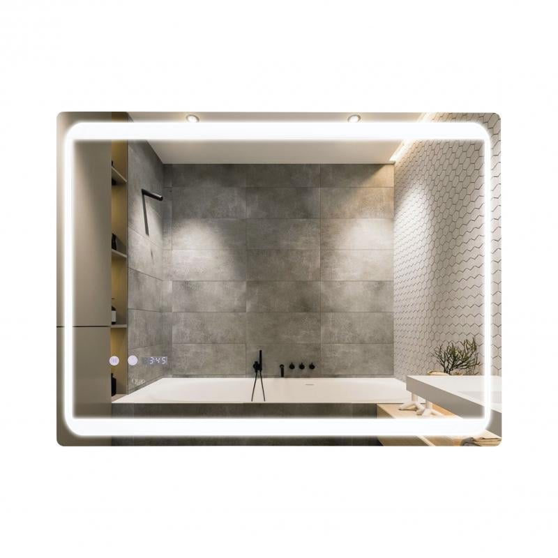 Зеркало Qtap Mideya с LED подсветкой Touch/антизапотеванием/часами/димером/регулировкай 800х600 мм (2622385533)