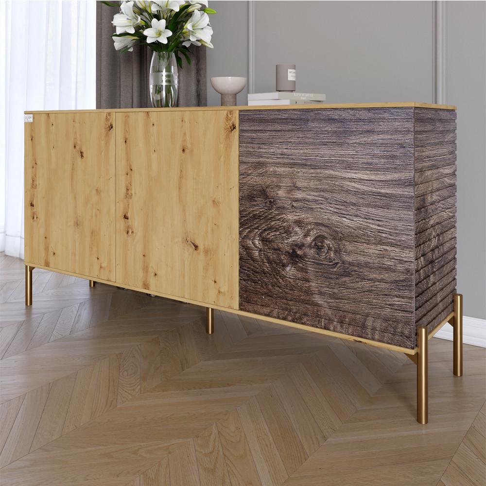 Комод закрытый в гостиную на золотых металлических ножках Lion Грей 154x38x76,5 см Дуб Артизан/Дерево (Lion-041839)