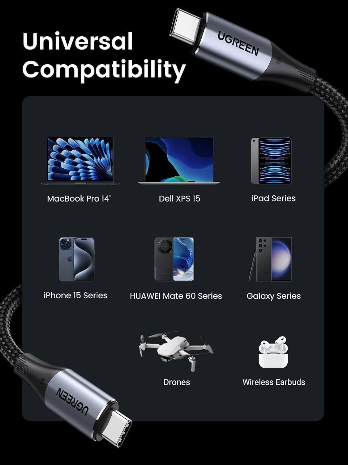 Кабель USB-C Ugreen 240W 3.1 1 м Чорний (80150) - фото 5 Кабель USB-C Ugreen 240W 3.1 1 м Чорний (80150) - фото 5