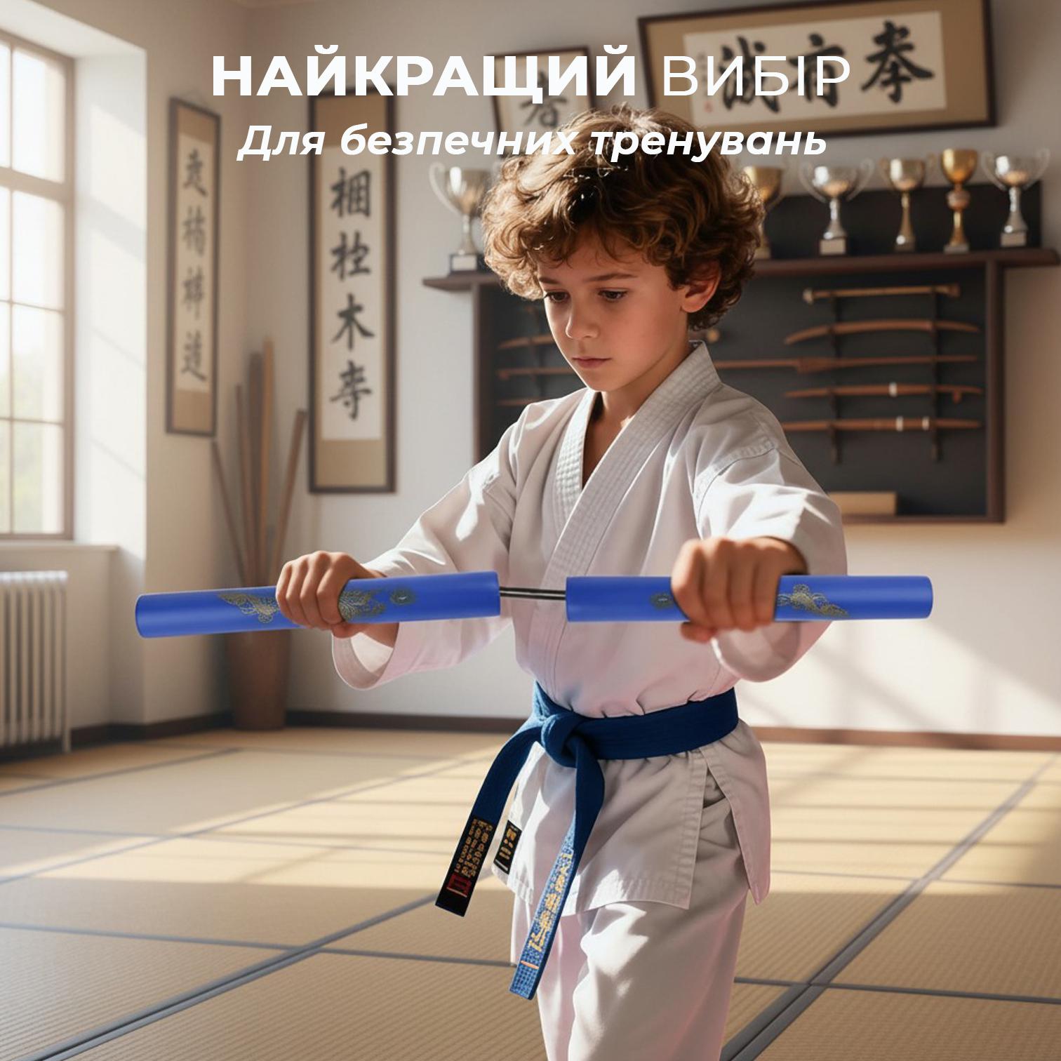 Нунчаки тренировочные Univerza Дракон со шнуром неопреновым покрытием для начинающих Синий - фото 8