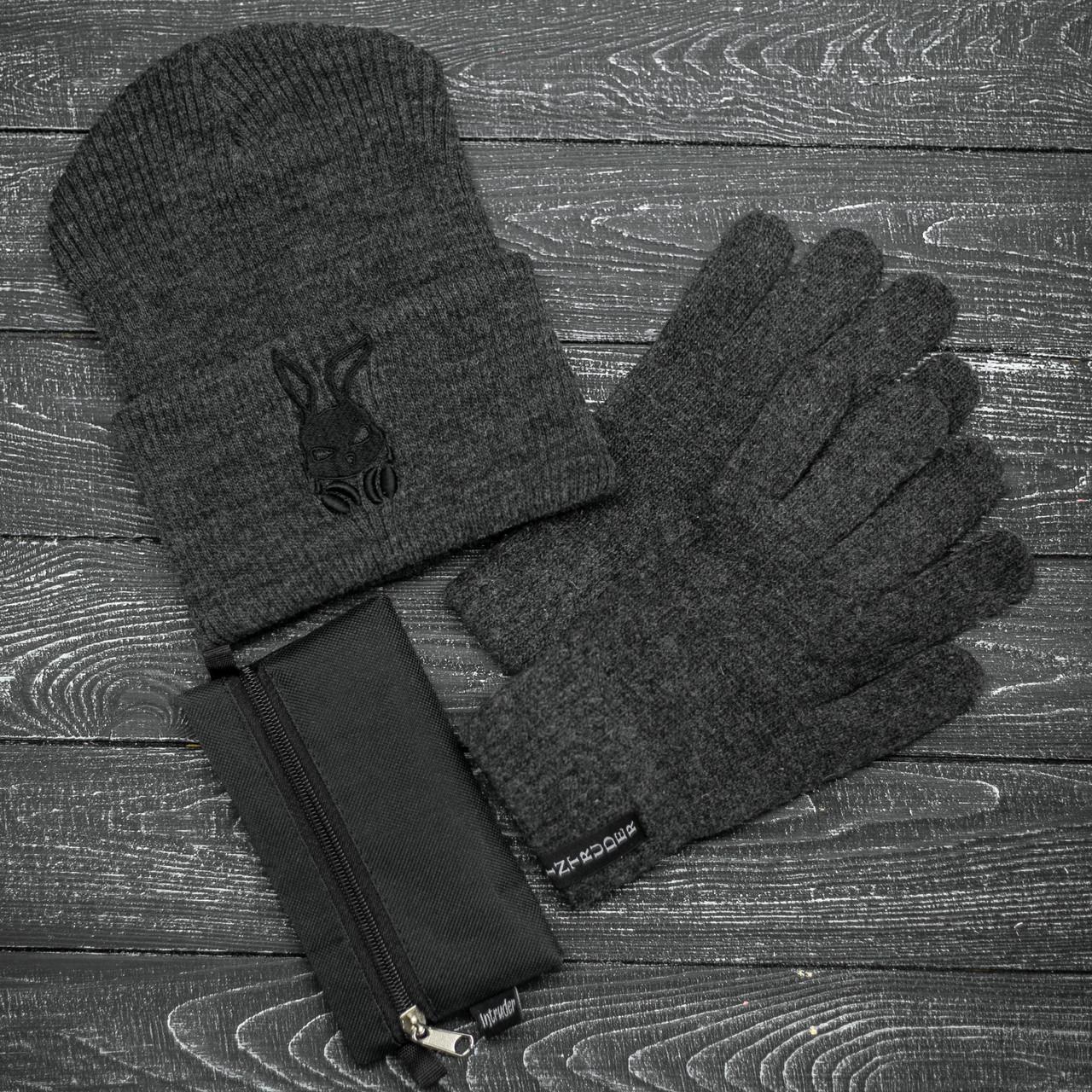 Зимний комплект шапка Intruder bunny logo + перчатки Серый (1319988354)