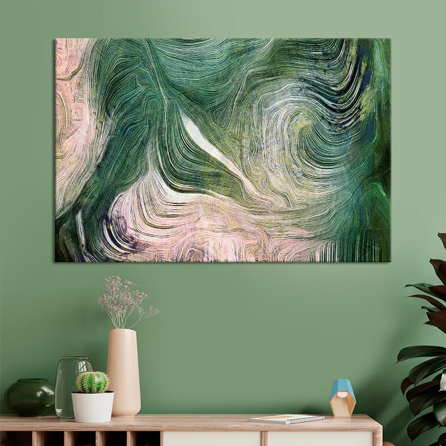 Картина на холсте Абстракция зеленая с белым 80x54 см (V81-1_L)