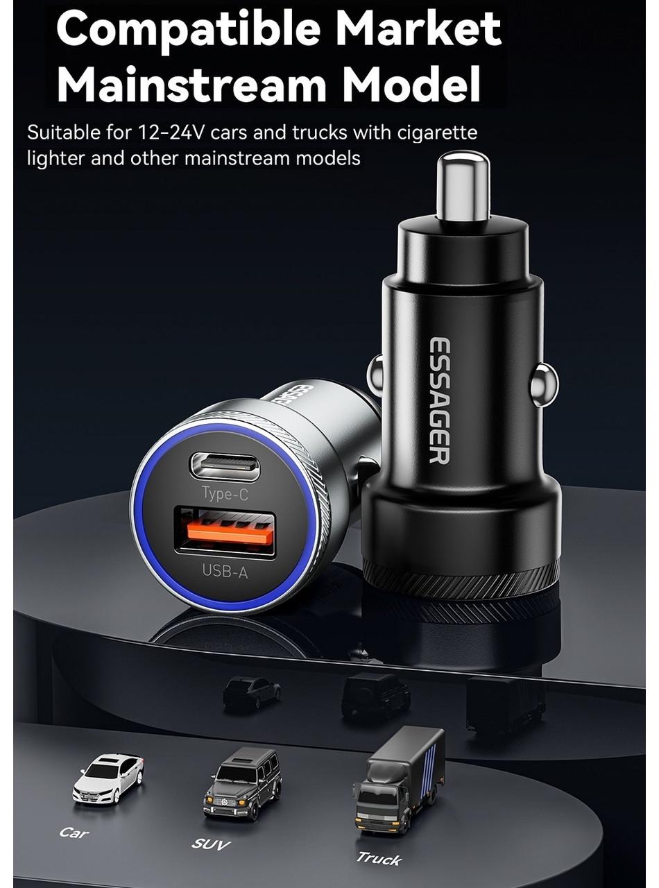 Зарядний пристрій автомобільний Essager Type-c 36w/USB qc 3.0 18w Metall 54W (25397275) - фото 8