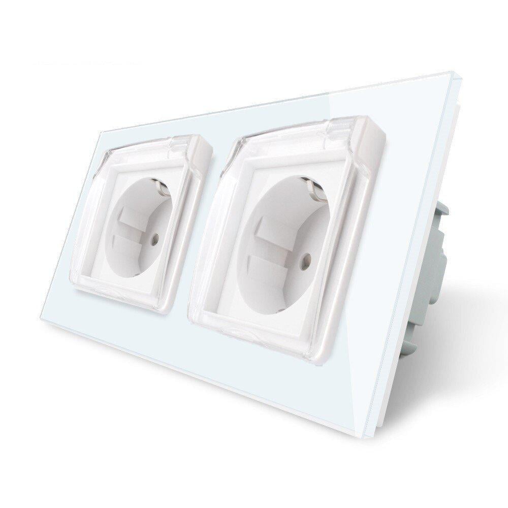 Розетка двойная Livolo влагозащищенная с крышкой стеклянная Белый (VL-C7C2EUWF-11)