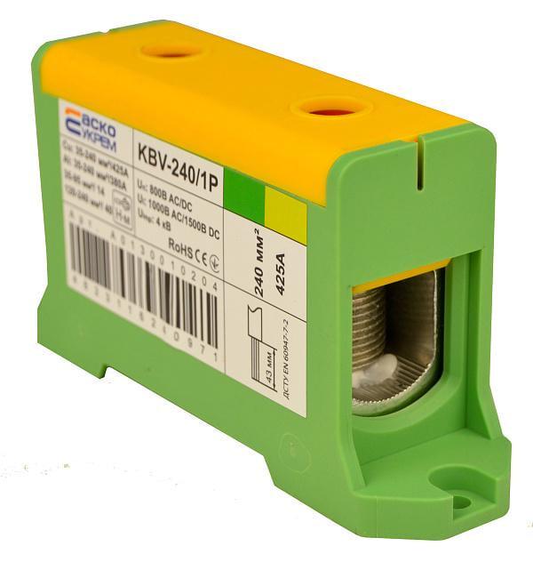 Клема ввідна силова АСКО KBV 35-240 мм.кв 425А 1-1 800V AC Жовто-зелена (A0130010204)