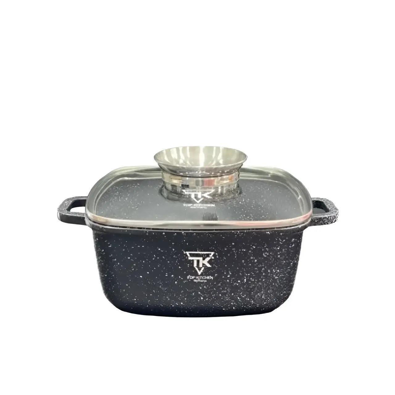 Каструля-казан з кришкою Top Kitchen TК00056 антипригарним мармуровим покриттям 6,7 л Чорний (2480463933)