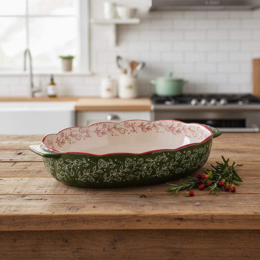 Форма для запекания в духовке фарфоровая овальная Vintage с ручками 2,5 л 36х25х6,5 см Зеленый (HM05-04) - фото 3 Форма для запекания в духовке фарфоровая овальная Vintage с ручками 2,5 л 36х25х6,5 см Зеленый (HM05-04) - фото 3