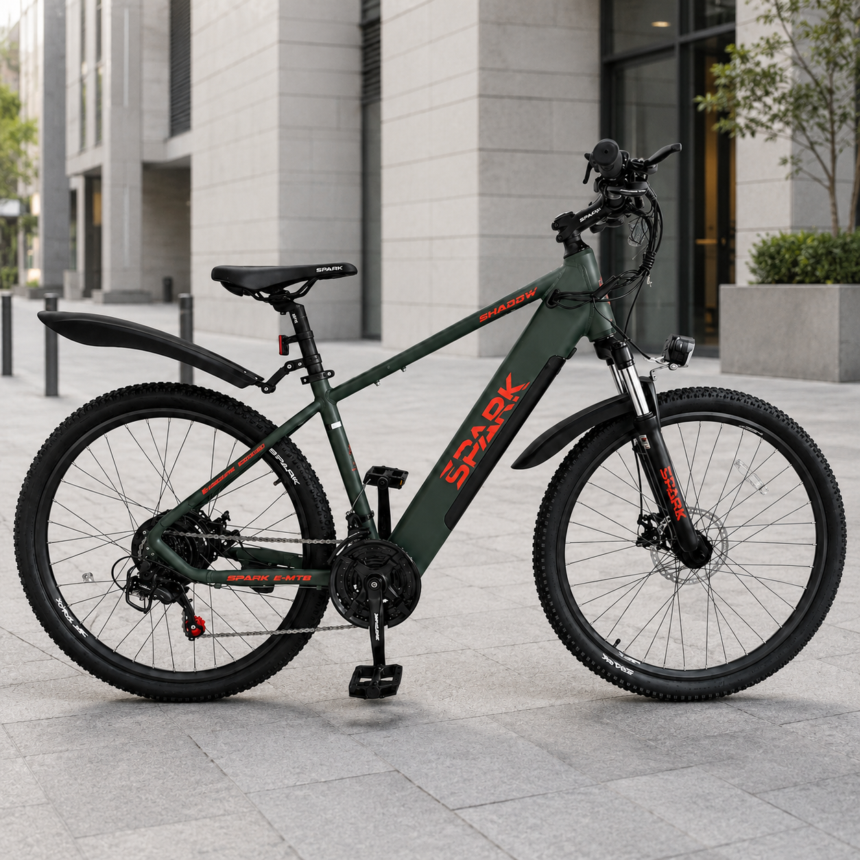 Електровелосипед Spark E-MTB SHADOW 27,5" 48V 500W 12,8Ah до 35 км/год 130 кг на акумуляторі з LED дисплеєм Зелений/Хакі