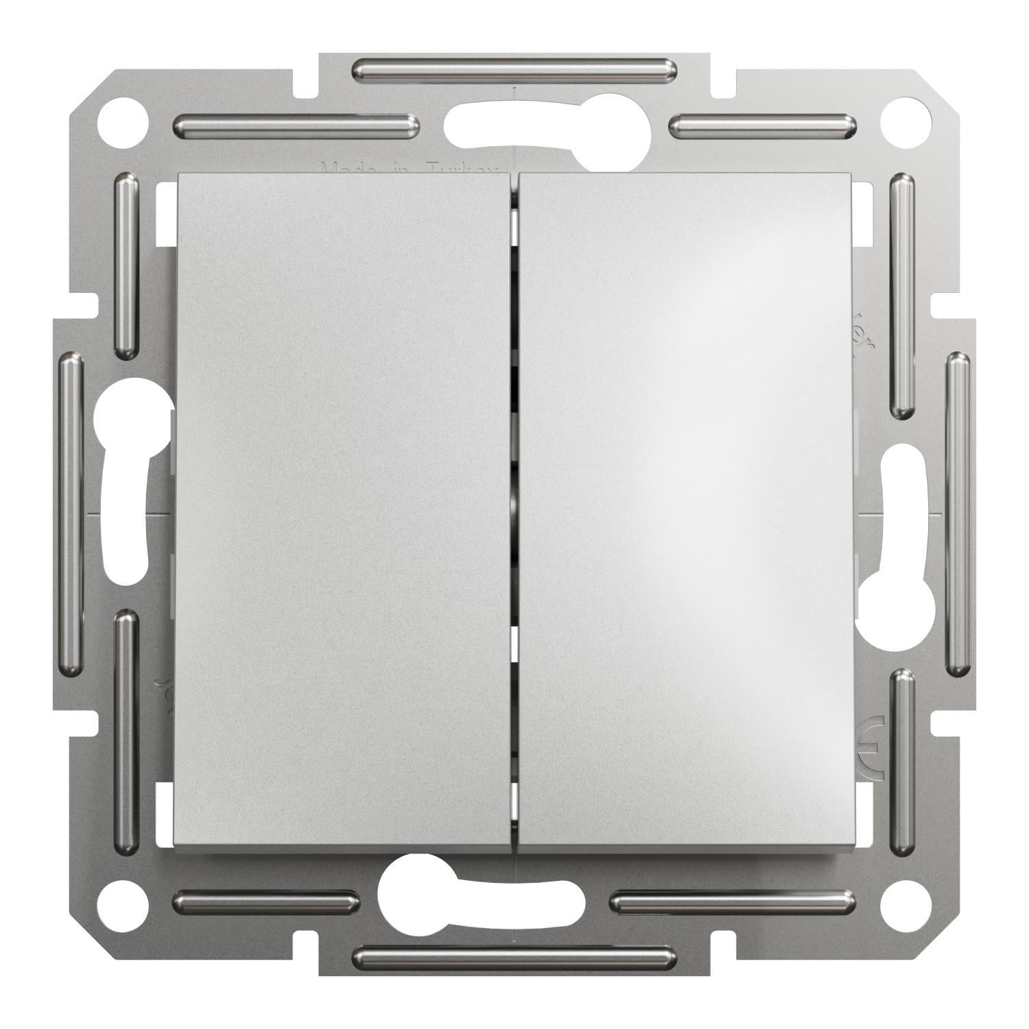 Выключатель кнопочный двухклавишный Schneider Electric Asfora Алюминий (EPH1100161) Выключатель кнопочный двухклавишный Schneider Electric Asfora Алюминий (EPH1100161)