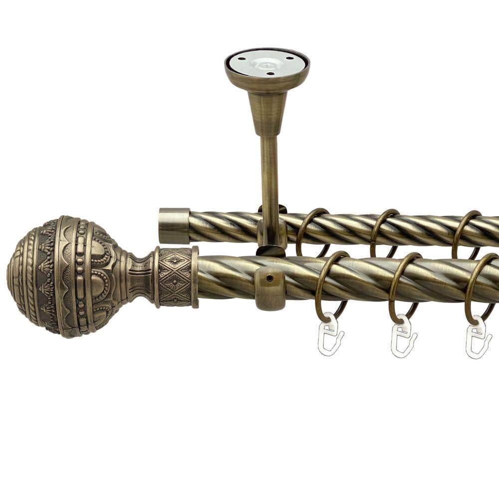 Карниз Orvit Арабеска металевий дворядний відкритий до стелі скручена труба кільце металеве 25/19 мм 240 см Антик (00-00019048)