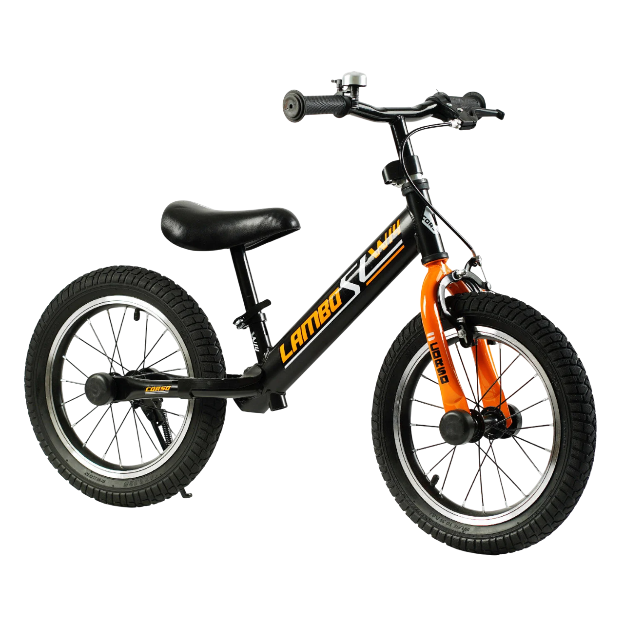 Биговел Corso Lambo 14" стальная рама/ручной тормоз/колеса надувные резиновые Black/Orange (144053)