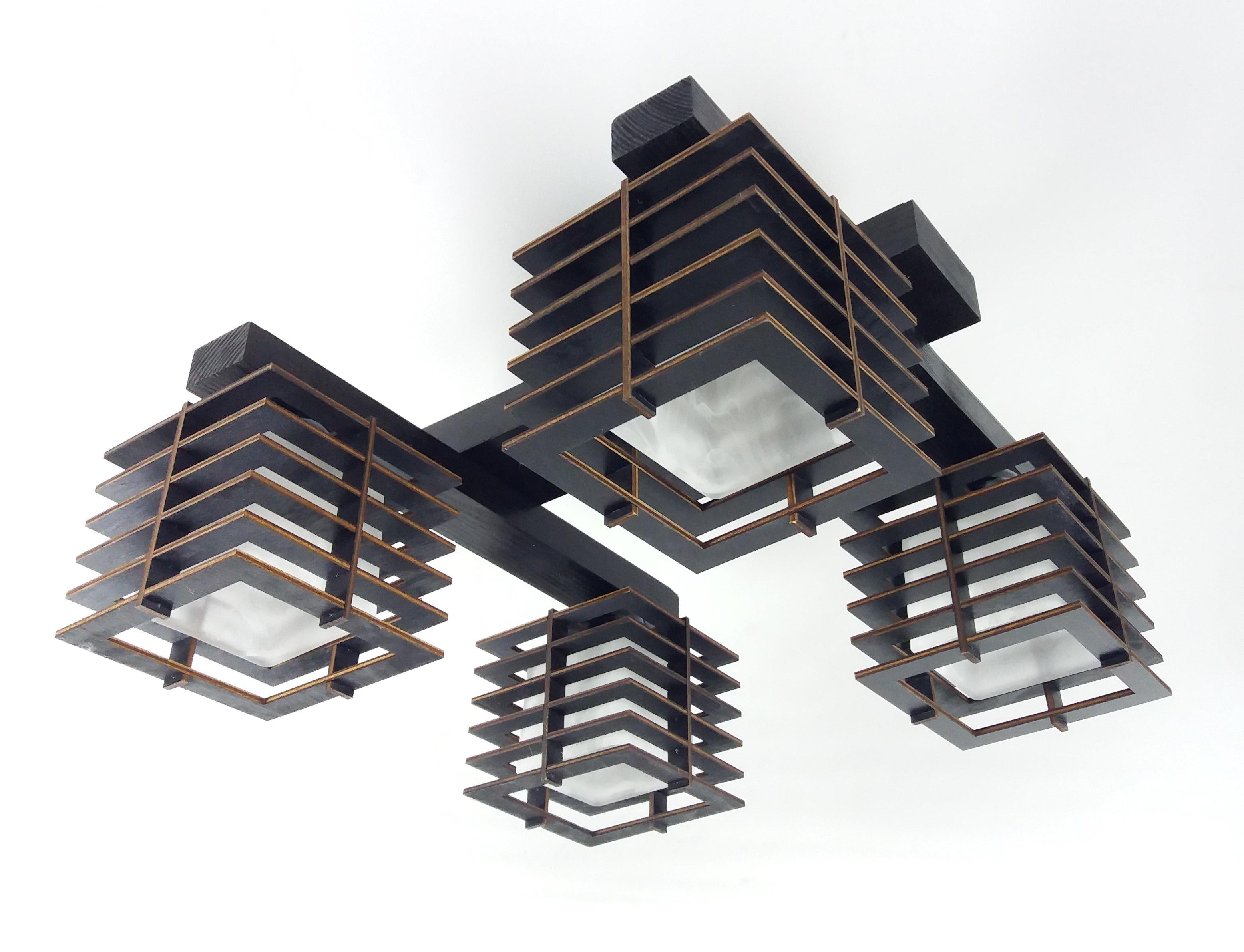 Люстра деревяная Токио/4 на 4 лампочки Черная