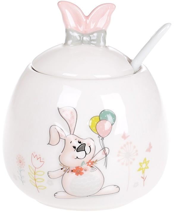 Сахарница керамическая Веселый кролик с шариками с керамической ложкой