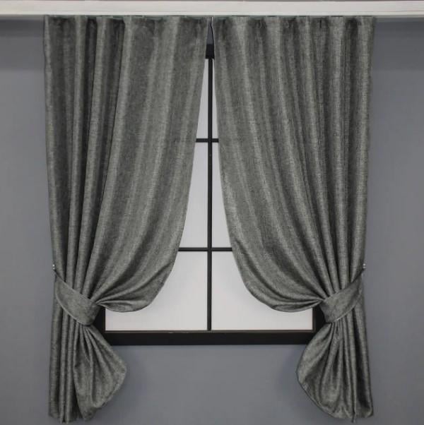 Шторы из ткани лен 1,3х1,7 м 2 шт. Серый (108ш) Шторы из ткани лен 1,3х1,7 м 2 шт. Серый (108ш)