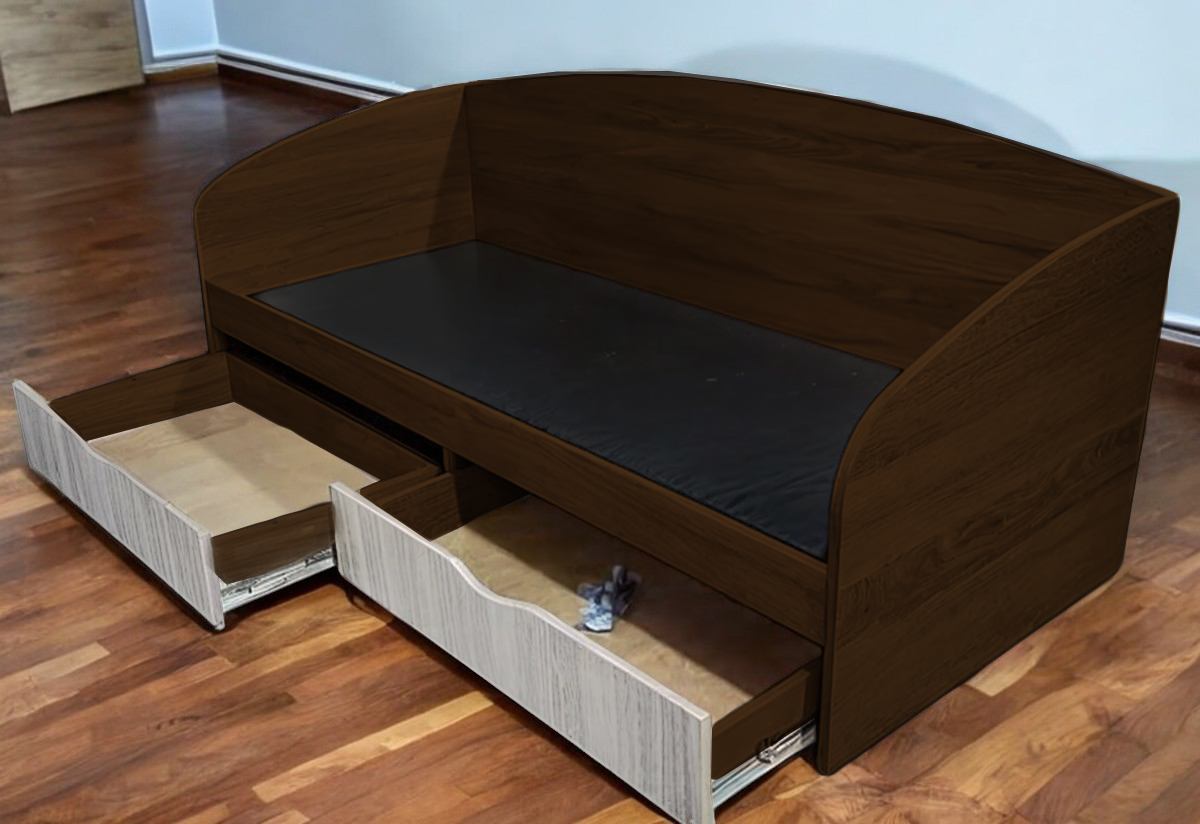 Кровать односпальная Tobi Sho COMFORT с ящиками для детской комнаты 800х1900 мм Венге темный/Дуб молочный