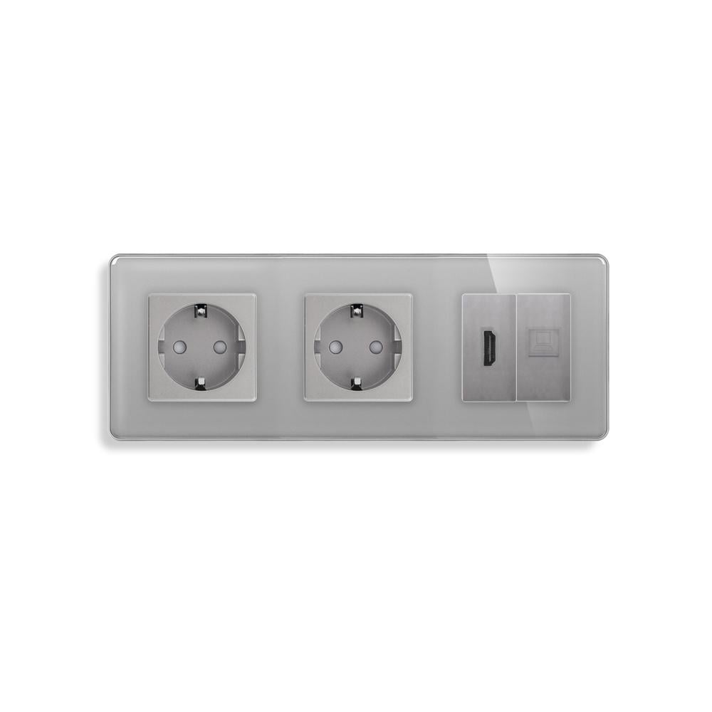 Розетка настенная ELIOS с HDMI/интернет RJ-45 стеклянная рамка Серый (TW-M3FHDMICAT6-GY)