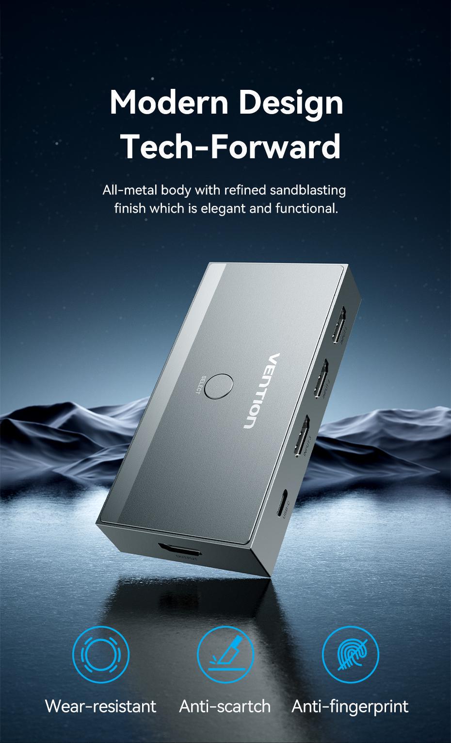 Комутатор Hdmi Vention алюмінієвий 3 1 Сірий (AKRH0) - фото 3 Комутатор Hdmi Vention алюмінієвий 3 1 Сірий (AKRH0) - фото 3