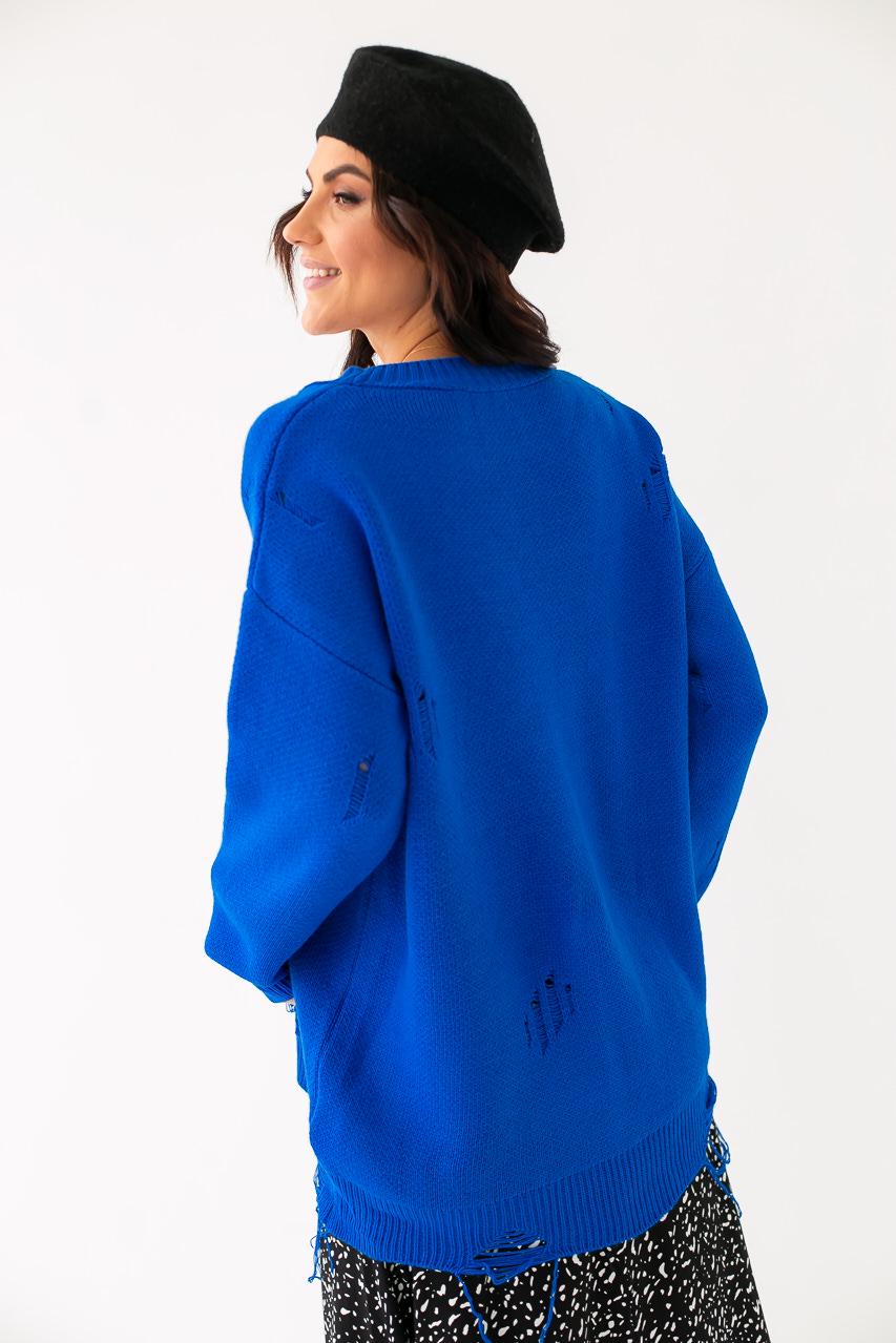 Кардиган укороченный рваной вязки LUREX M Синий (9528397) - фото 2 Кардиган укороченный рваной вязки LUREX M Синий (9528397) - фото 2