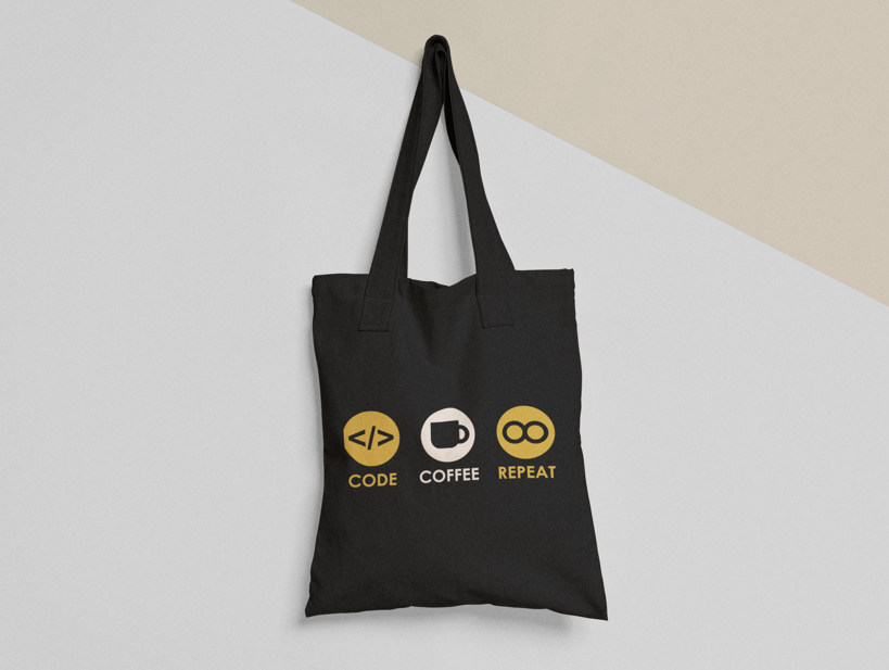 Эко-сумка шоппер с принтом "Code coffee repeat" 38х40 см Черный (ПН24-Т1)