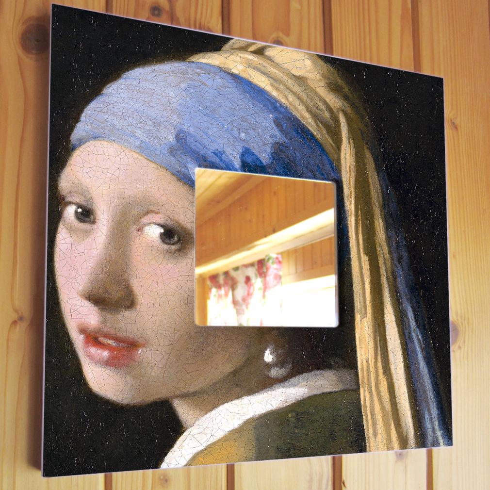 Зеркало декоративное картина "Девушка с жемчужной серьгой" Ян Вермеер 260х260 мм (M04377)