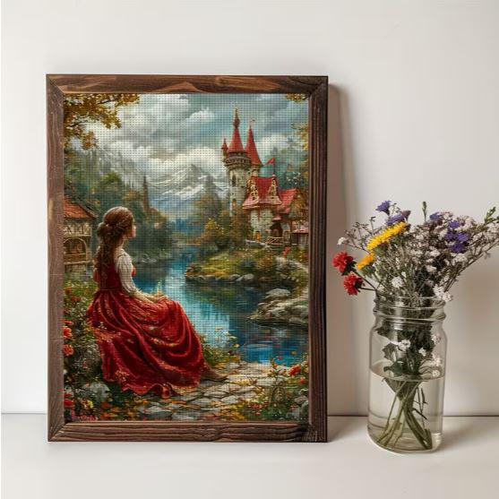 Набор для вышивки крестом JOZYSH Девушка у зеркальной воды 14CT канва Аида с нанесенным рисунком 30x40 см (2874785051)