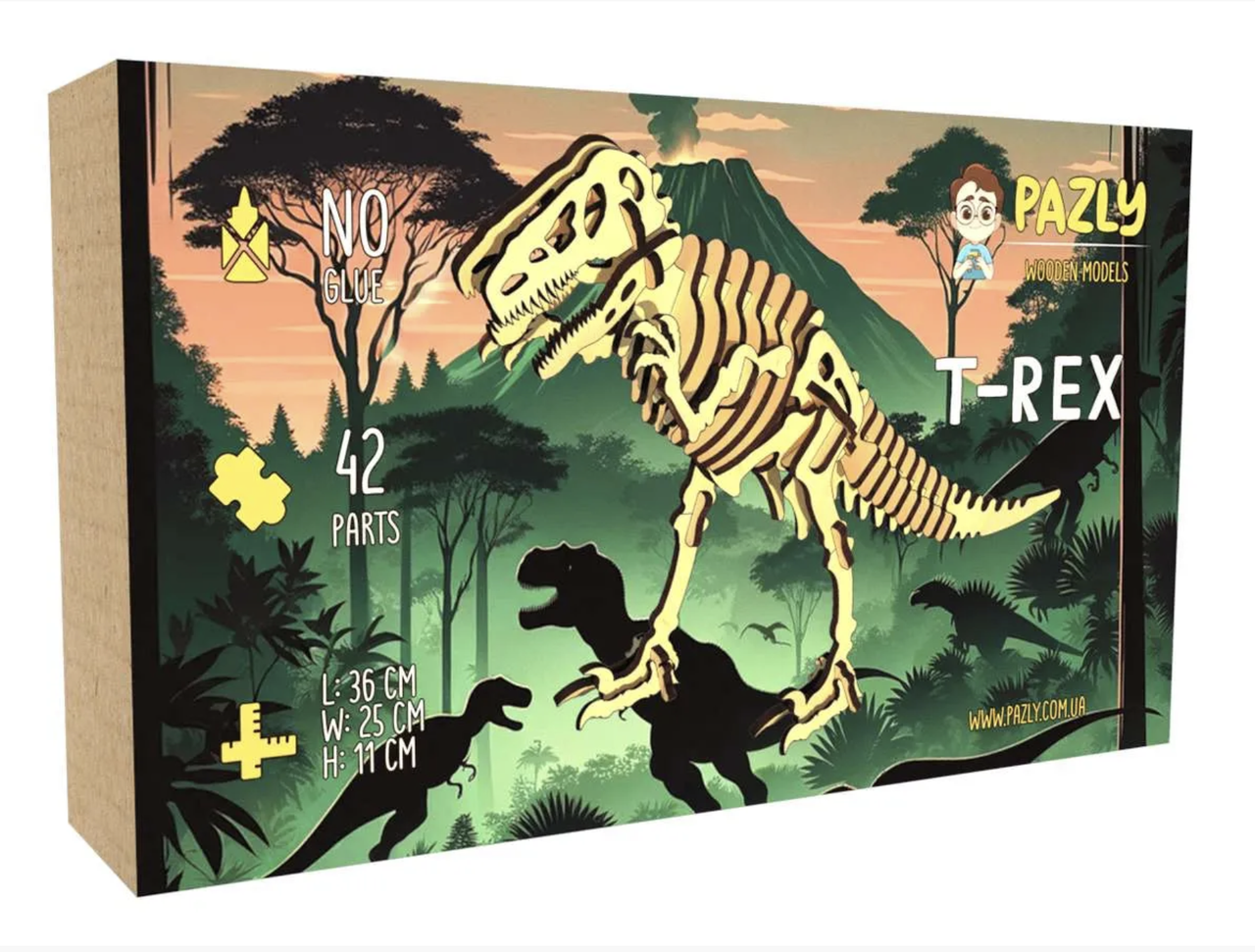 Пазл конструктор механічний з дерева Pazly 3D Тиранозавр 42 деталі