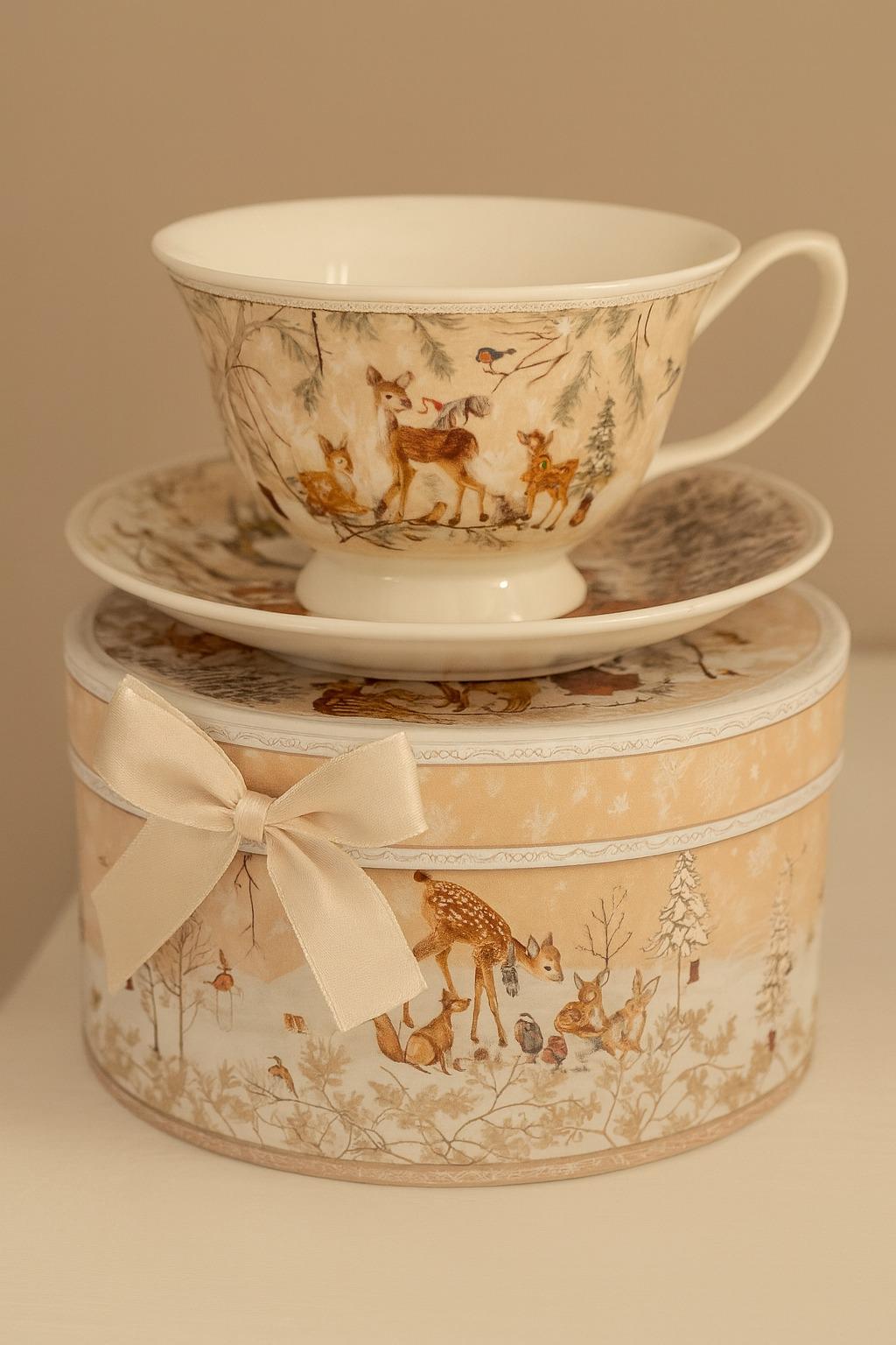 Чашка с блюдцем новогодняя R36255 Bambi 2 пр. 180 мл/14 см