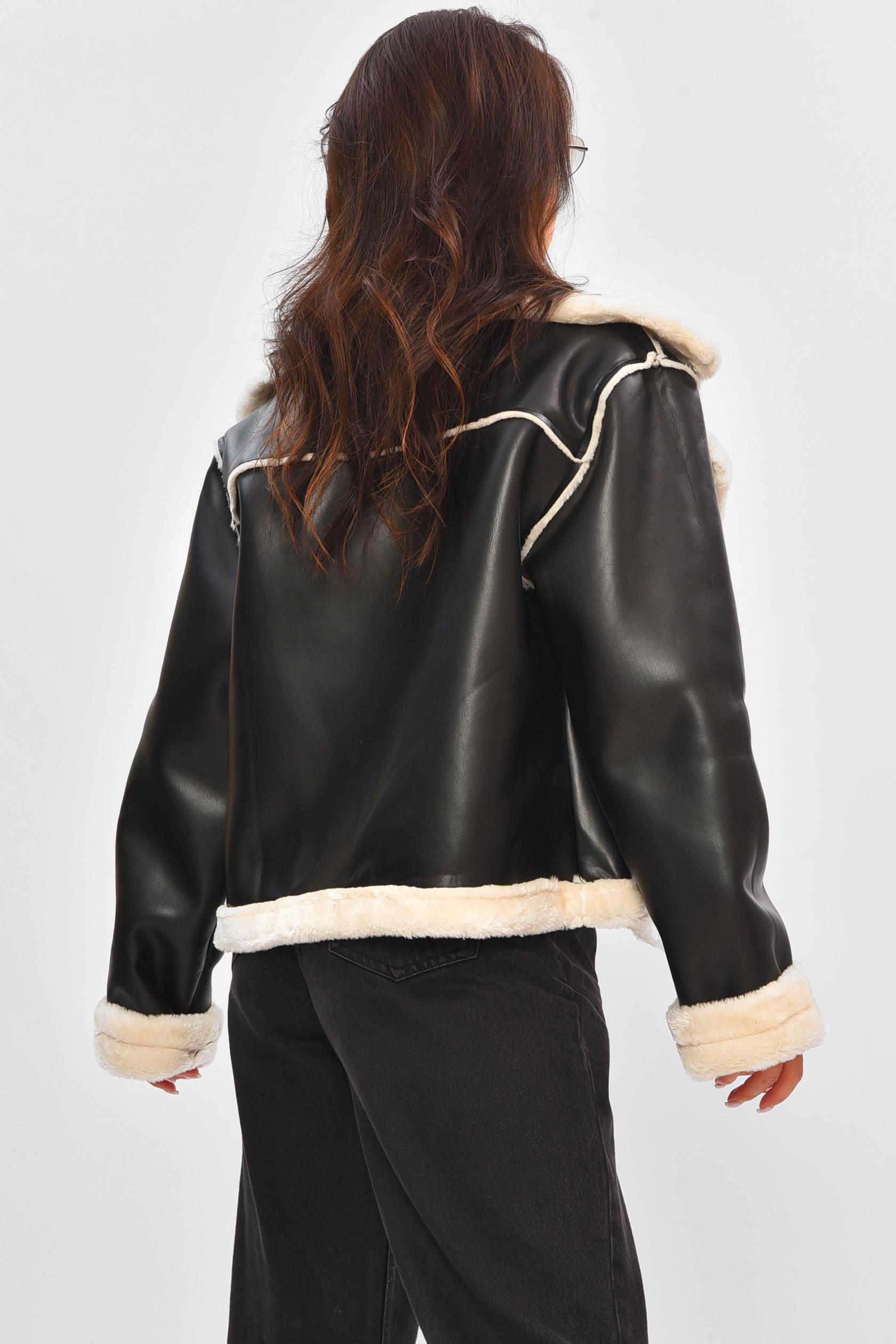 Дубленка женская на искусственном меху S Черный (205641) - фото 3 Дубленка женская на искусственном меху S Черный (205641) - фото 3