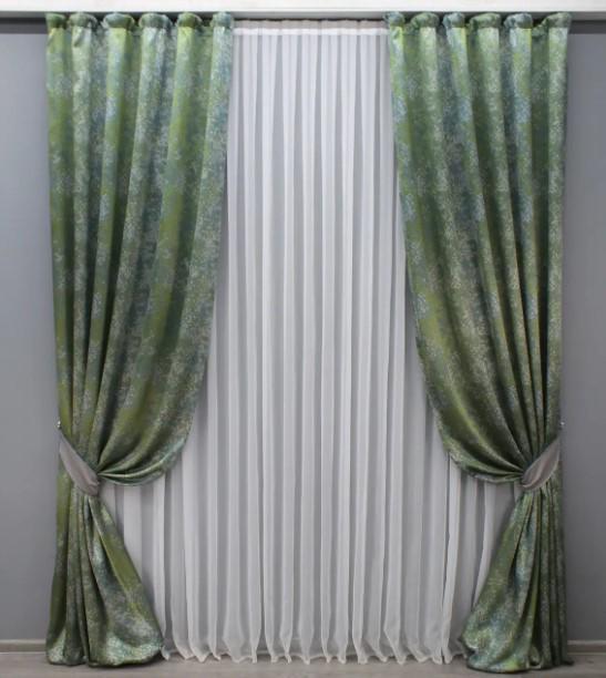 Комплект штор Мрамор Al-9 лен 1,5х2,9 м 2 шт. Зеленый/Бирюзовый (1635ш)