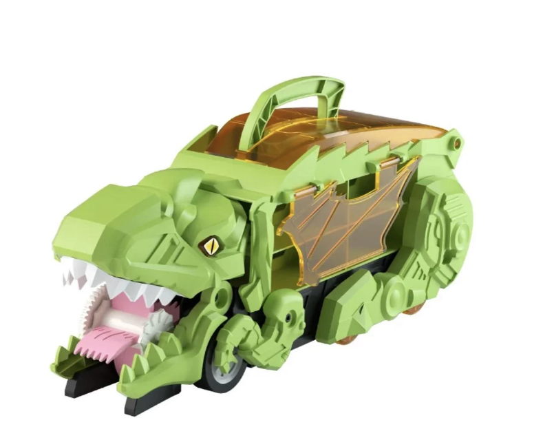 Мега трансформер Діно YM333-2 2в1 трейлер-автовоз з 3 машинками та бар'єрними аксесуарами для гри Зелений (2373698223)