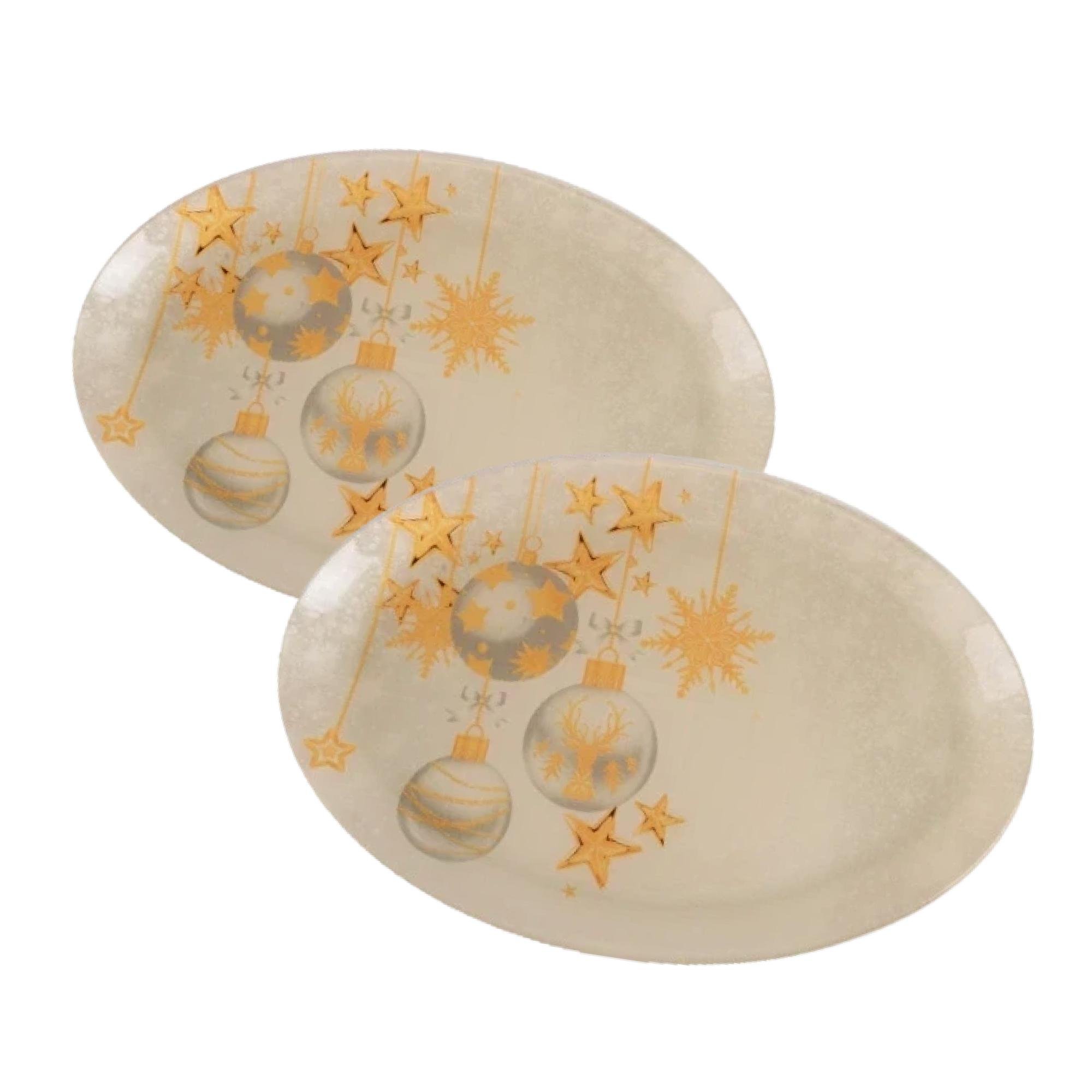 Набір овальних тарілок термостійкі з різдвяним візерунком 2 шт. 30×20 см (11111120)