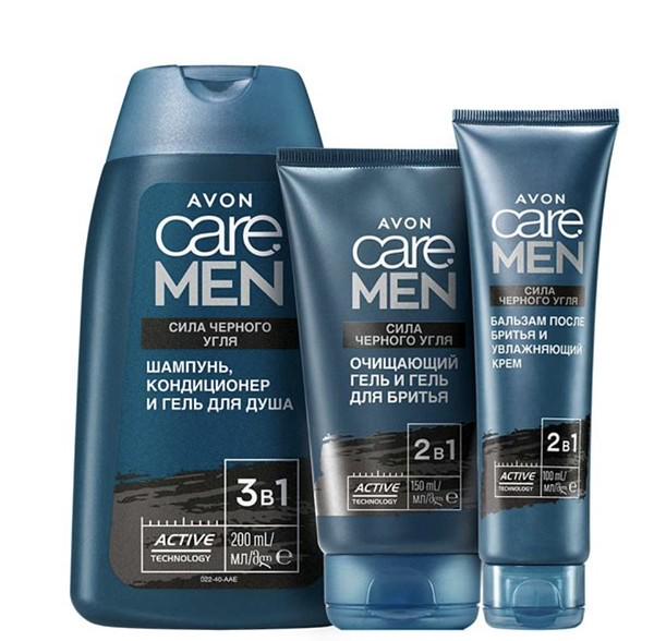 Набір для гоління Avon For Men Сила чорного вугілля 3в1 шампунь гель бальзам 200/150/100 мл (AV11520)