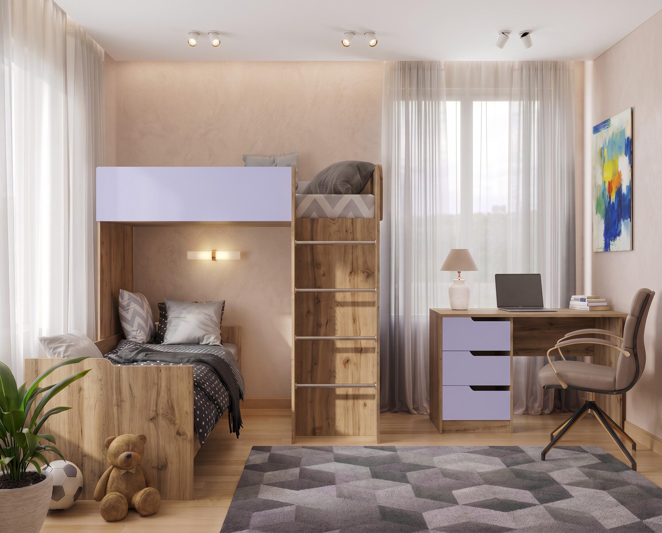 Комплект для детской BED-ROOM 3 две кровати/шкаф и письменный стол 1940x1020x1690 мм Дуб Тахо/Лаванда