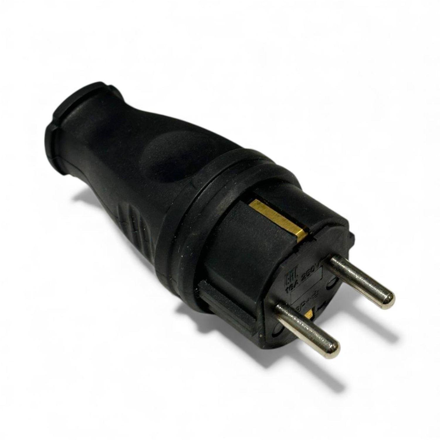 Вилка прямая каучуковая евро влагозащищенная IP44